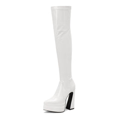 Thick Heel High Tube Plastic Leg Boots, , women clothing, thick-heel-high-tube-plastic-leg-boots, , fairypeony
