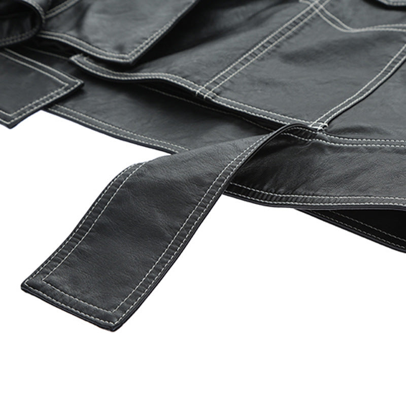 Topstitched Decorative Pu Leather Jacket, , women clothing, topstitched-decorative-pu-leather-jacket, black, fairypeony