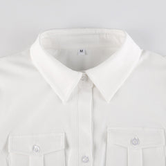 Pocket Button Down Cropped Blouse - fairypeony