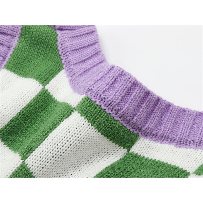 Green & Lavender Checkerboard Vest, , women clothing, green-lavender-checkerboard-vest, Checkerboard, greeen, Lavender, top, vest, fairypeony