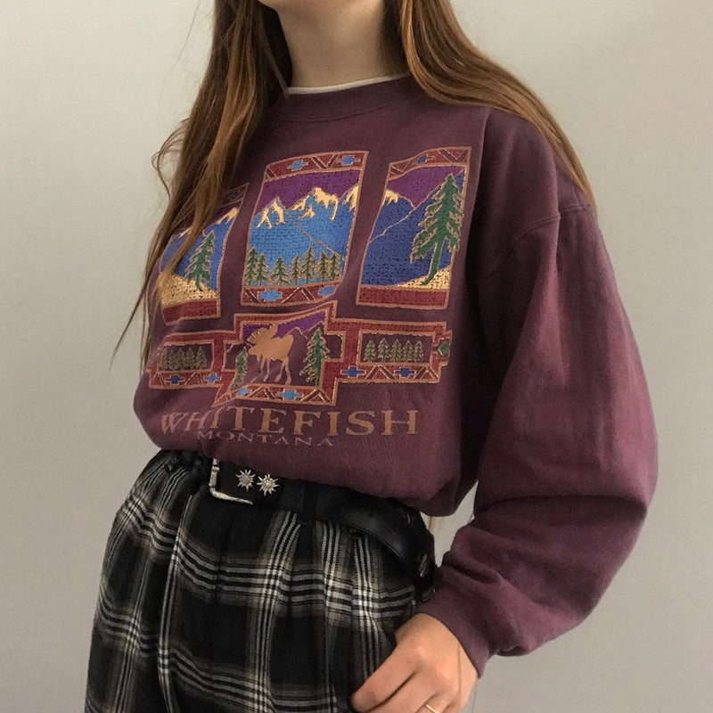 Whitefish Montana Sweatshirt, , women clothing, whitefish-montana-sweatshirt, L, M, purple, S, vintage, fairypeony