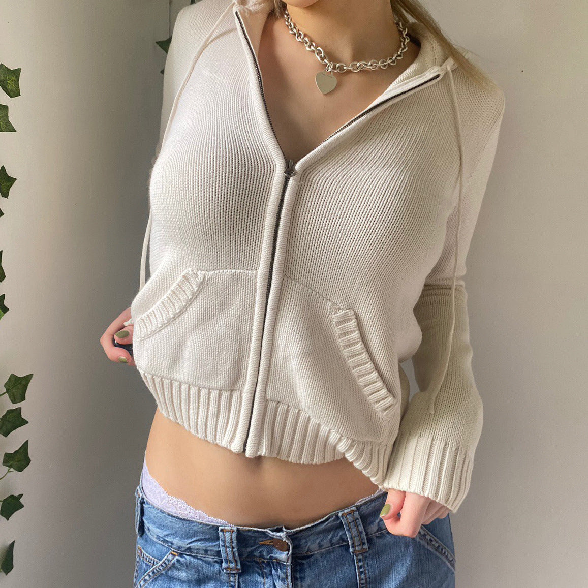 Slim Zipper Casual Hooded Sweater, , women clothing, slim-zipper-casual-hooded-sweater, , fairypeony