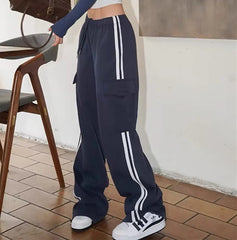 Pocket Side Stripe Baggy Sweatpants - fairypeony