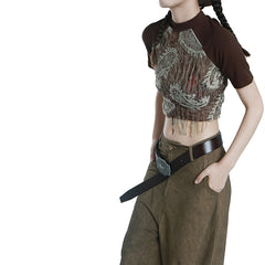 Patchwork Paisley Short Sleeve Crop Top - fairypeony