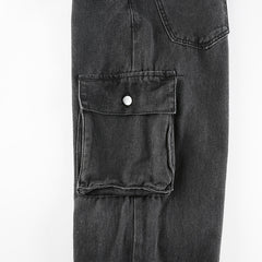 Washed Mid Waist Pocket Cargo Jeans - fairypeony