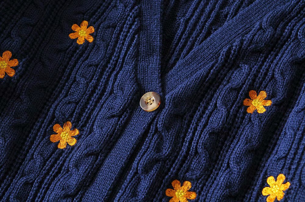Retro Embroidery Flowers Cardigan, , women clothing, retro-embroidery-flowers-cardigan, blue, fairypeony