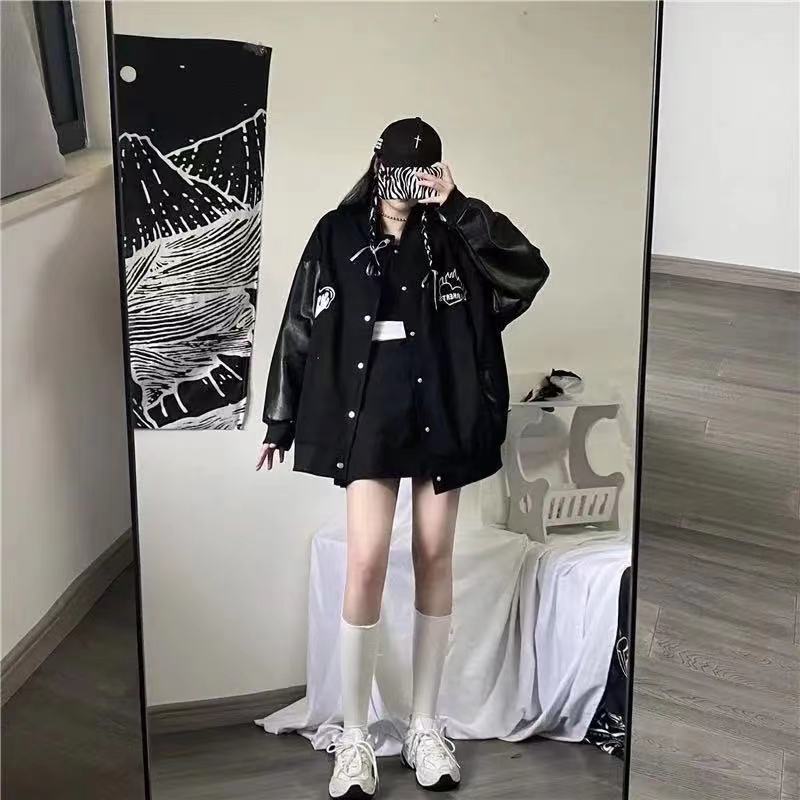 Black Retro Jacket Baseball Uniform, , women clothing, black-retro-jacket-baseball-uniform, , fairypeony