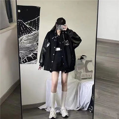 Black Retro Jacket Baseball Uniform, , women clothing, black-retro-jacket-baseball-uniform, , fairypeony