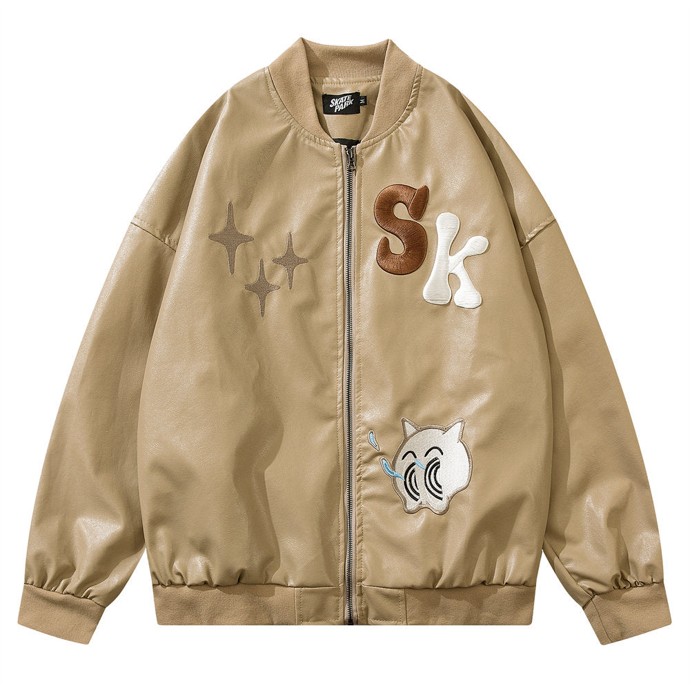 Skatepark Stots PU Leather Jacket, , women clothing, skatepark-stots-pu-leather-jacket, black, khaki, fairypeony