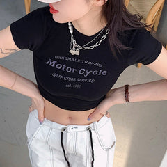 Vintage Embroidery Letter Crop Top - fairypeony