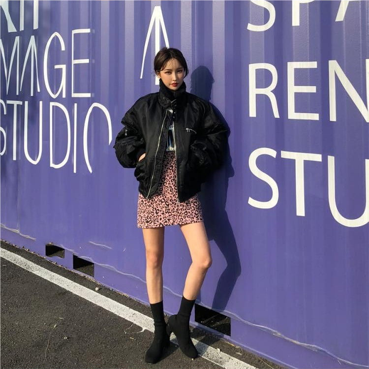 Oversize Zip Up Vintage Bomber Jacket - fairypeony