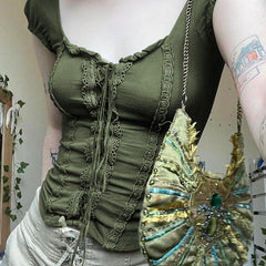 Lace Patchwork Fairy Grunge Crop Top - fairypeony