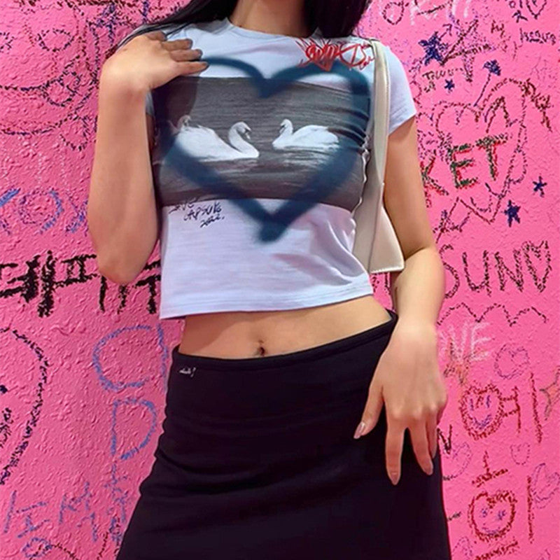 Heart Print Y2K Crop Top - fairypeony