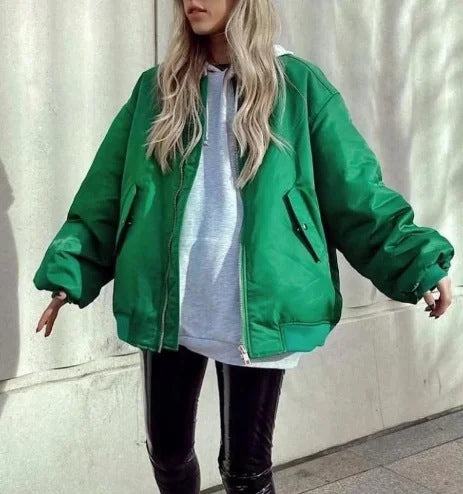 Simple Basic Zip Up Bomber Jacket - fairypeony