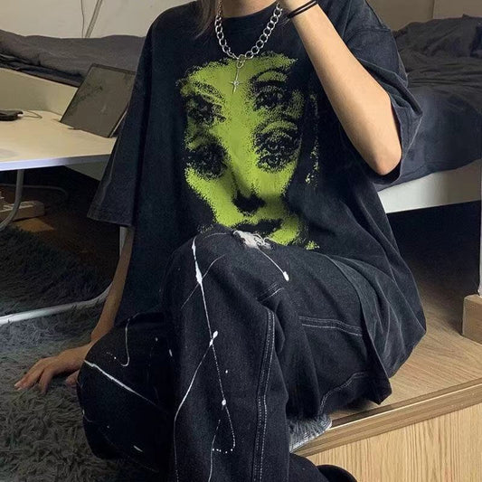 Grunge Ghost Face Graphic T-Shirt - fairypeony