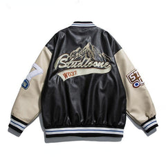 Oversized Pu Leather Varsity Jacket, , women clothing, oversized-pu-leather-varsity-jacket, black, brown, green, fairypeony