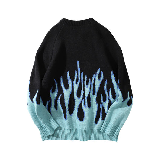 Vintage Blue Flame Sweater, , women clothing, vintage-blue-flame-sweater, black, L, M, XL, XXL, fairypeony