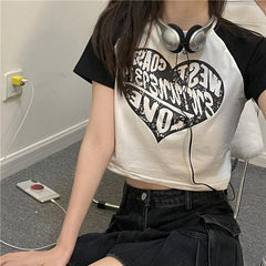 Vintage Heart Logo Raglan Sleeve Crop Top - fairypeony