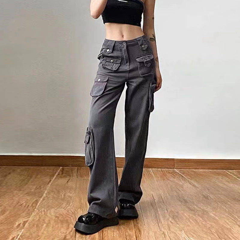 Multi Pockets Straight Leg Cargo Pants - fairypeony