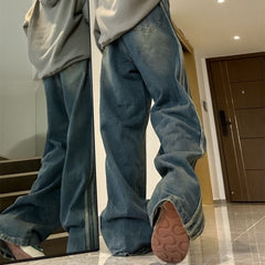 Vintage Side Striped Y2K Flare Jeans - fairypeony