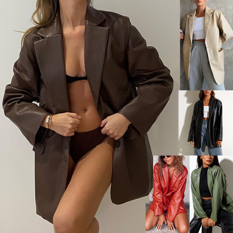 Leather Blazer, , women clothing, leather-blazer, , fairypeony