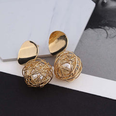 Temperament Woven Ball Pearl Earrings, , women clothing, temperament-woven-ball-pearl-earrings, , fairypeony
