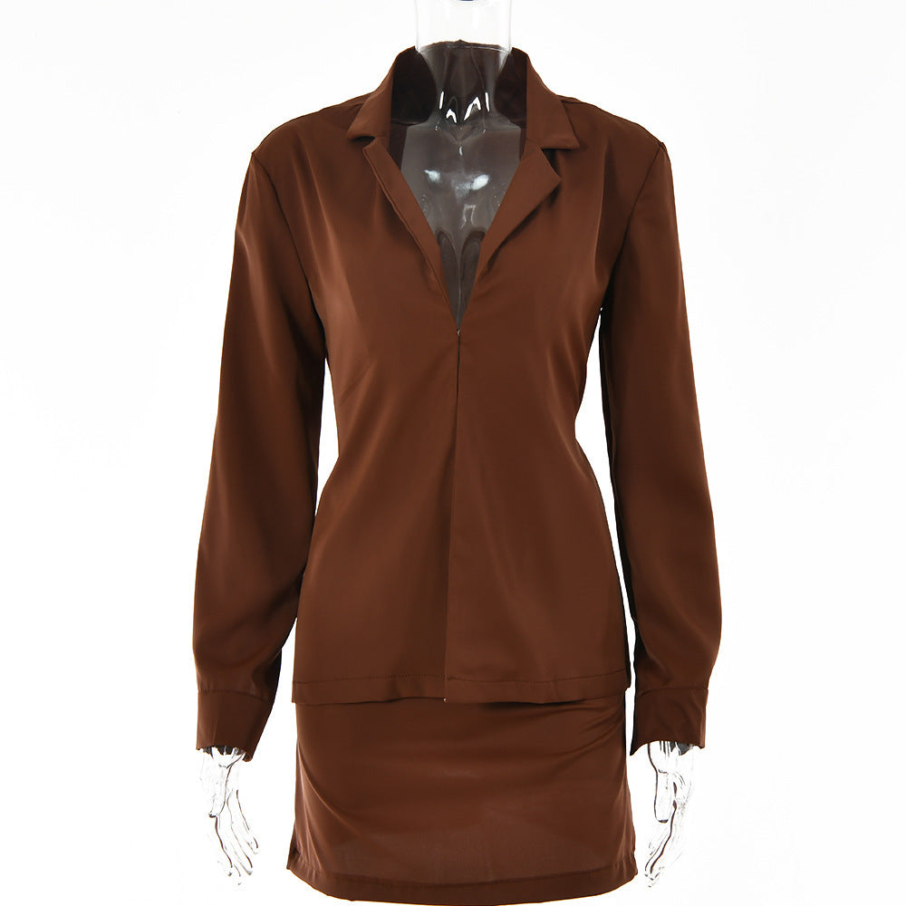 Buttoned Blouse High Waist Skirt Two Piece, , women clothing, buttoned-blouse-high-waist-skirt-two-piece, , fairypeony