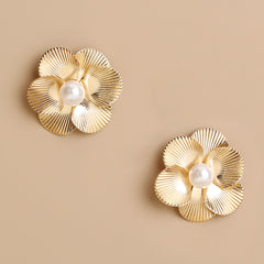 Metal Pearls Six-petal Flowers Ear Studs, , women clothing, metal-pearls-six-petal-flowers-ear-studs, , fairypeony