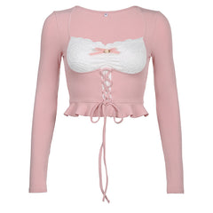 Lace Trim Pure Blushing Crop Top - fairypeony