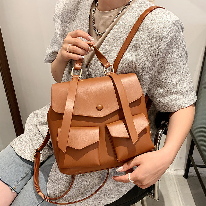 Large-capacity PU Multi-pocket Backpack, , women clothing, large-capacity-pu-multi-pocket-backpack, , fairypeony