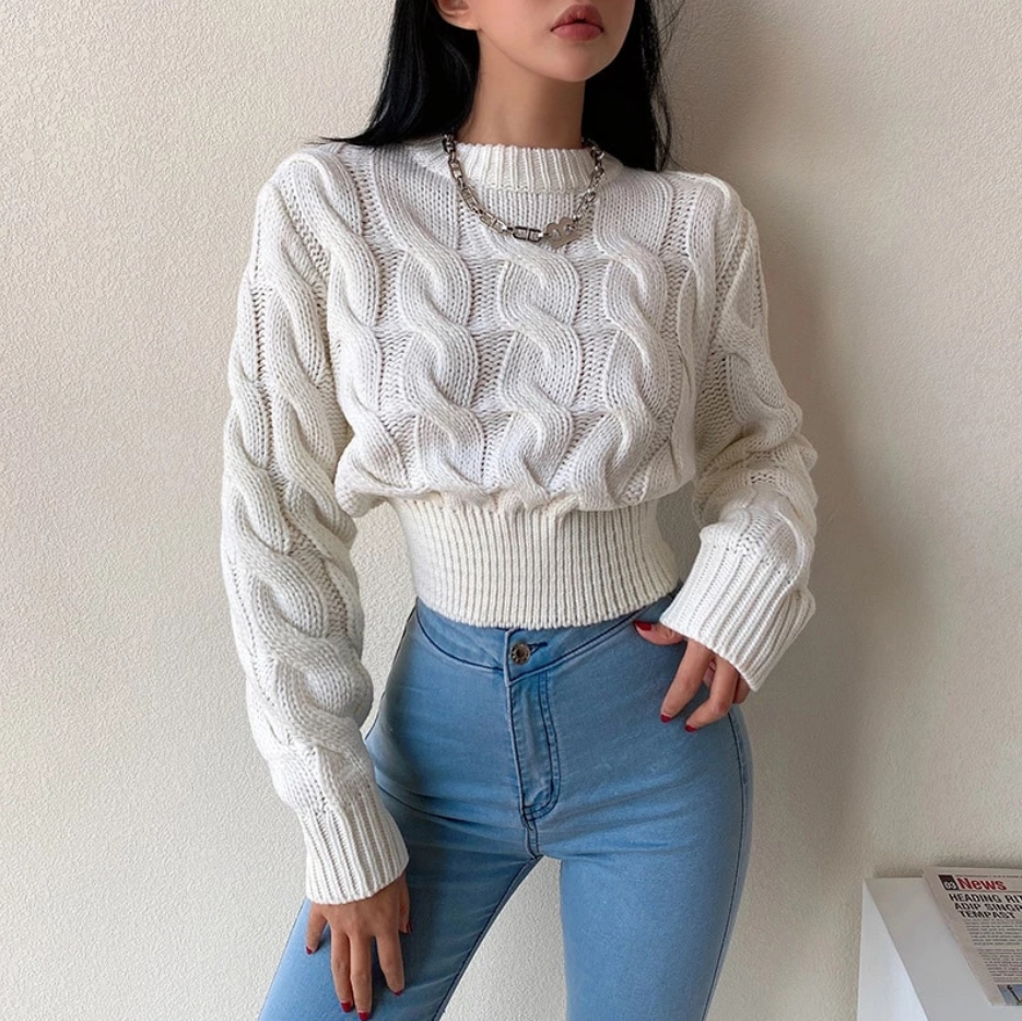 Cable Knit Cropped Sweater, , women clothing, cable-knit-cropped-sweater, , fairypeony