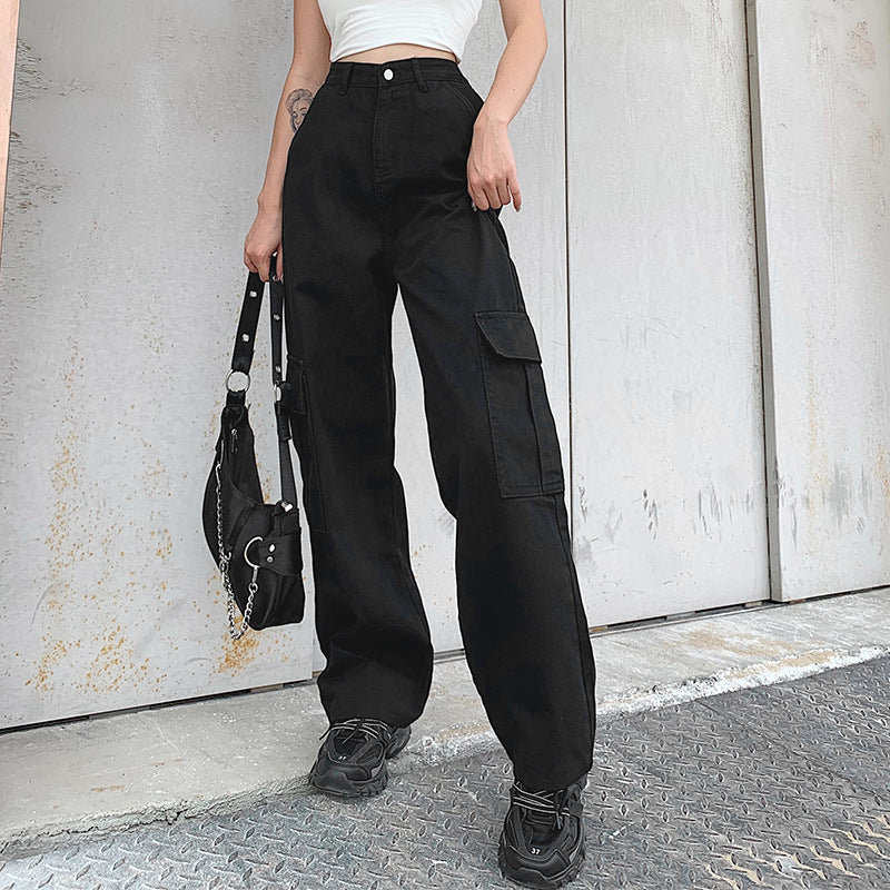 Cargo Pockets Baggy Casual Pants, , women clothing, cargo-pockets-baggy-casual-pants, black, blue, white, fairypeony