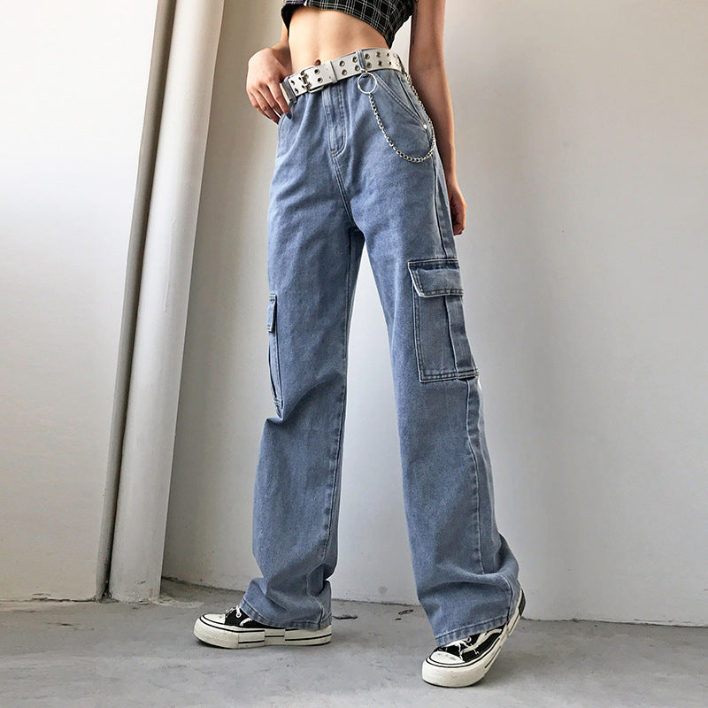 Cargo Pockets Baggy Casual Pants, , women clothing, cargo-pockets-baggy-casual-pants, black, blue, white, fairypeony