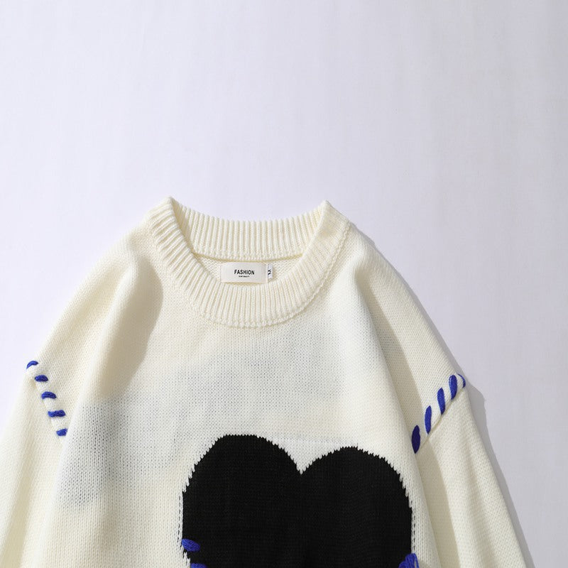 Heart Catcase Embroidered Sweater, , women clothing, heart-catcase-embroidered-sweater, black, L, M, white, XL, fairypeony