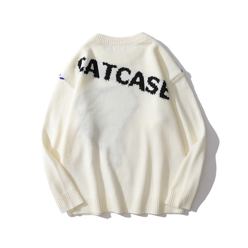 Heart Catcase Embroidered Sweater, , women clothing, heart-catcase-embroidered-sweater, black, L, M, white, XL, fairypeony