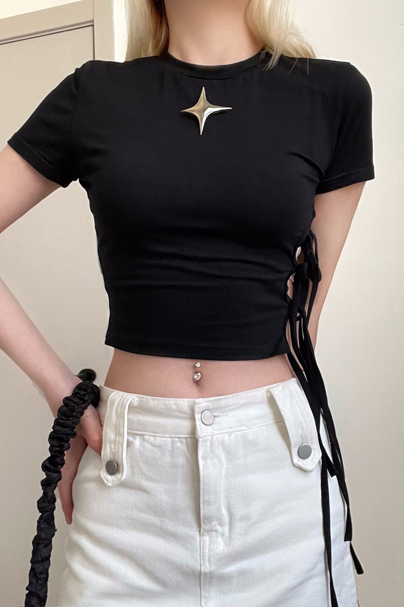 Metal Star Black Crop Top - fairypeony