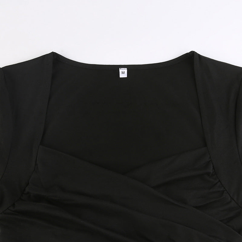 Criss Cross Ruched V Neck Tee - fairypeony