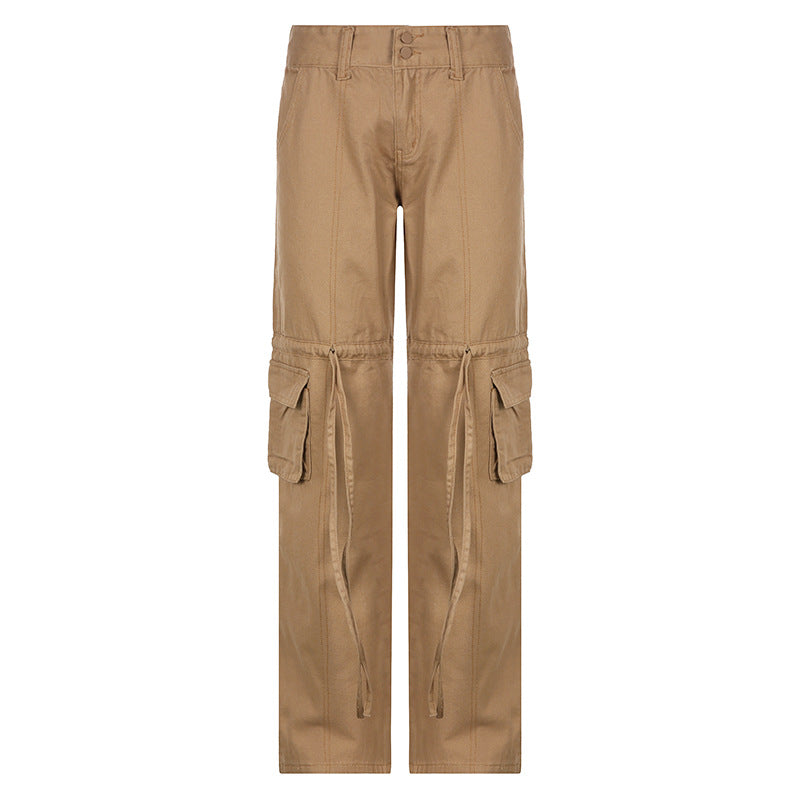 Drawstring Pocket Utility Washed Slim Straight Jeans, , women clothing, drawstring-pocket-utility-washed-slim-straight-jeans, , fairypeony