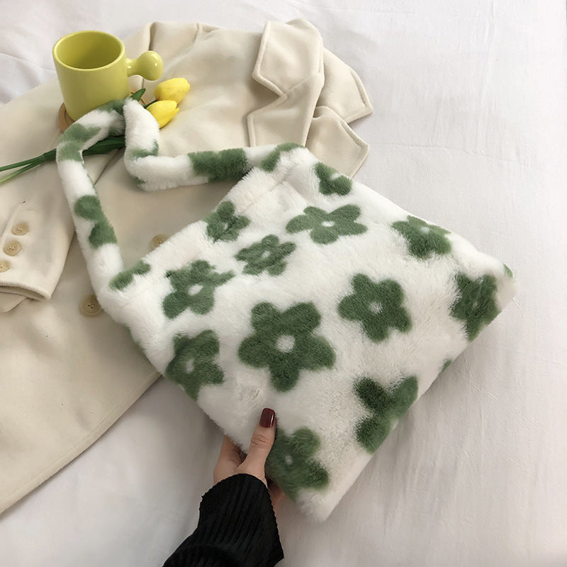 Contrast Plush Large Capacity Shoulder Bag, , women clothing, contrast-plush-large-capacity-shoulder-bag, , fairypeony