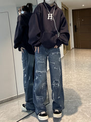 Patched Distressed Loose Jeans - fairypeony