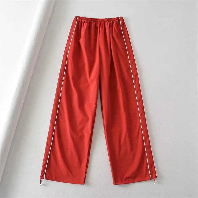 Piping Detail Wide Leg Track Pants - fairypeony