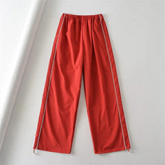 Piping Detail Wide Leg Track Pants - fairypeony