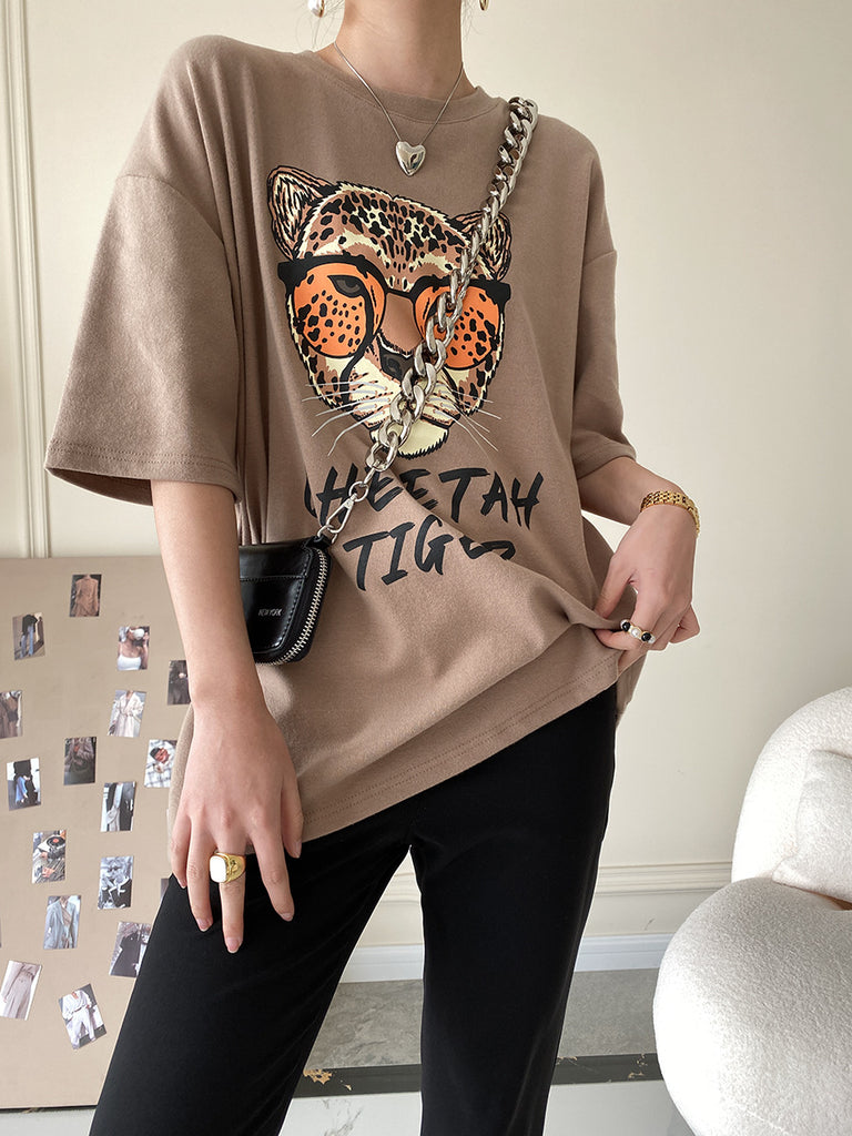 Cheetah Tiger Vintage T-shirt, , women clothing, cheetah-tiger-vintage-t-shirt, black, coffee, grey, white, fairypeony