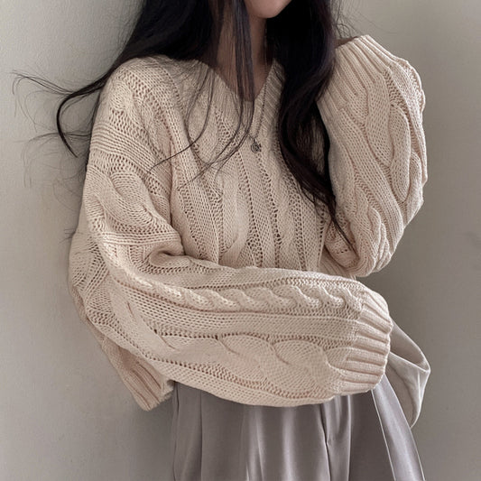 Cable Knit V-Neck Sweater, , women clothing, cable-knit-v-neck-sweater, , fairypeony