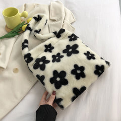 Contrast Plush Large Capacity Shoulder Bag, , women clothing, contrast-plush-large-capacity-shoulder-bag, , fairypeony