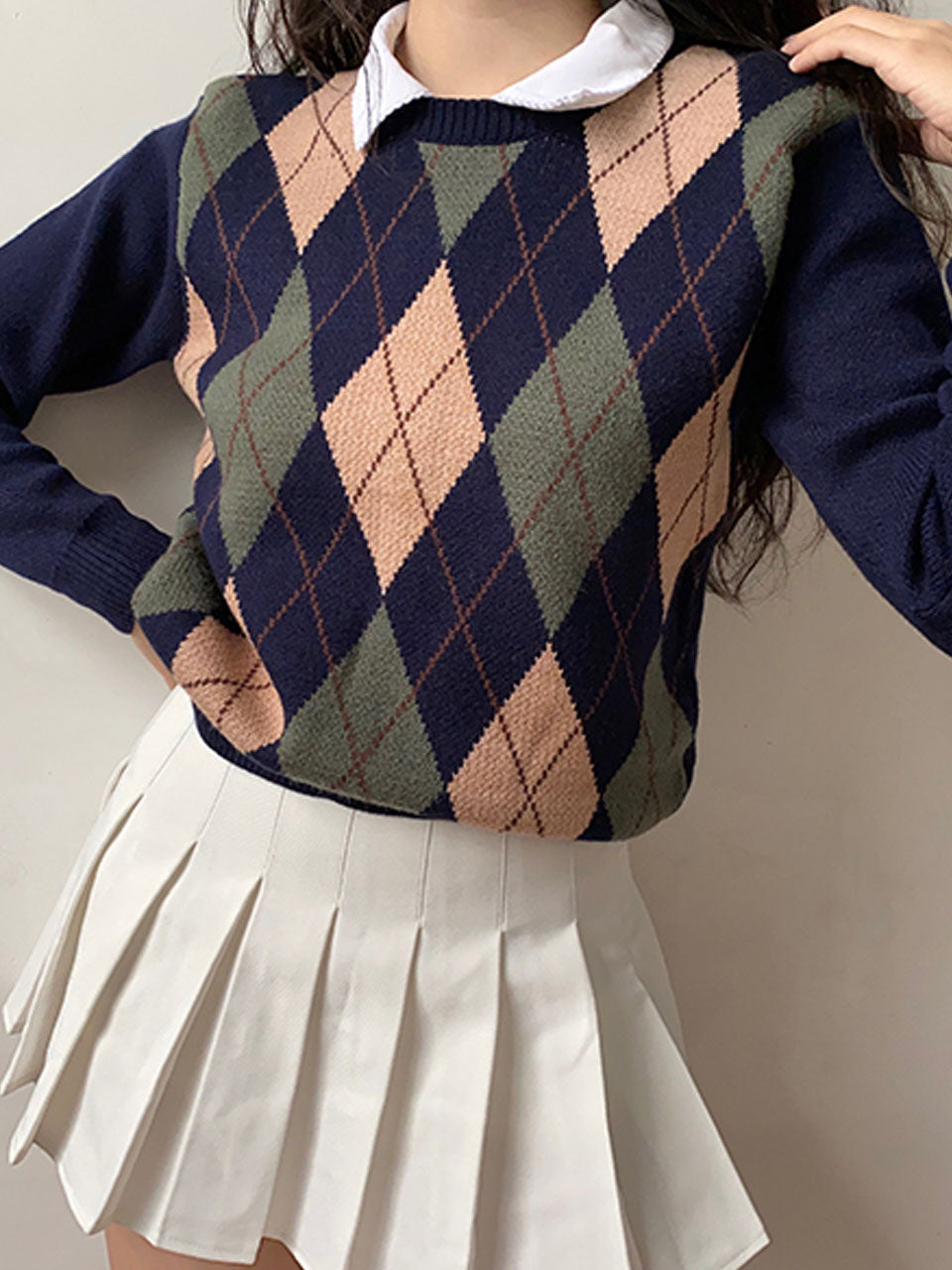 Vintage Argyle Pullover Sweater, , women clothing, vintage-argyle-pullover-sweater, , fairypeony