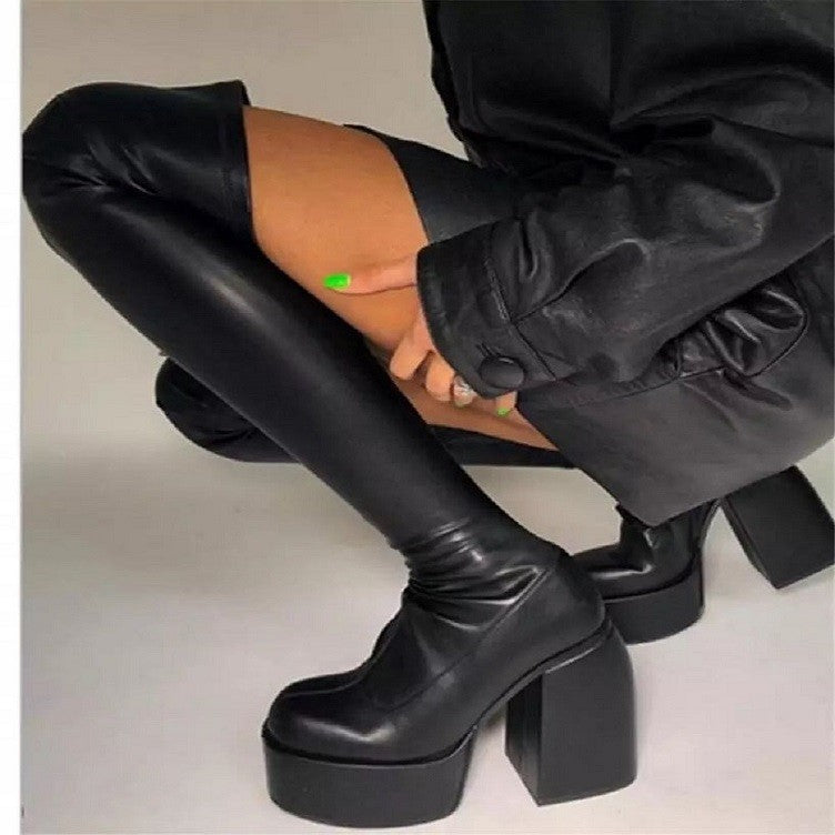 Thick Heels Chunky High Boots, , women clothing, thick-heels-chunky-high-boots, black, fairypeony