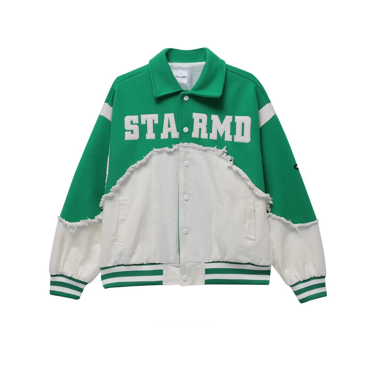 Embroidery Patchwork Denim Varsity Jacket, , women clothing, embroidery-patchwork-denim-varsity-jacket, blue, green, fairypeony