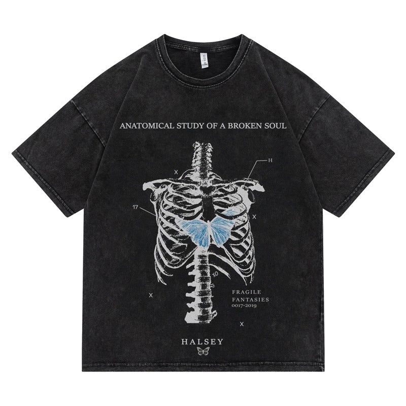Anatomical Study Of A Broken Soul T-shirt, , women clothing, mens-ins-tide-brand-washed-clothes-summer-trend-loose-cotton-half-sleeved-t-shirt, black, L, M, XL, XXL, fairypeony