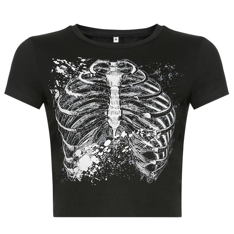 Print Round Neck Grunge Shirt, , women clothing, print-round-neck-grunge-shirt, black, Gothic, L, M, S, fairypeony